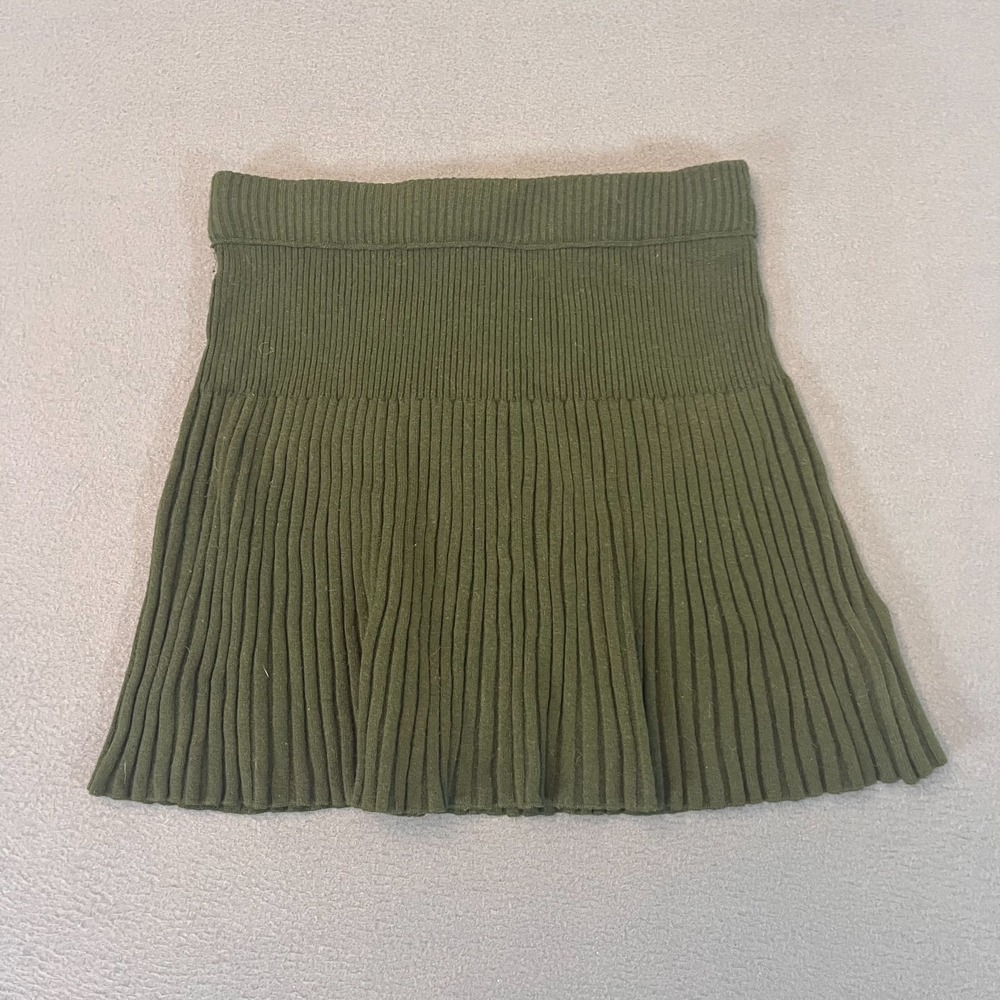 Aerie Womens Size Small Take Charge Ribbed Pleated Sweater Skirt Green 26W 2280